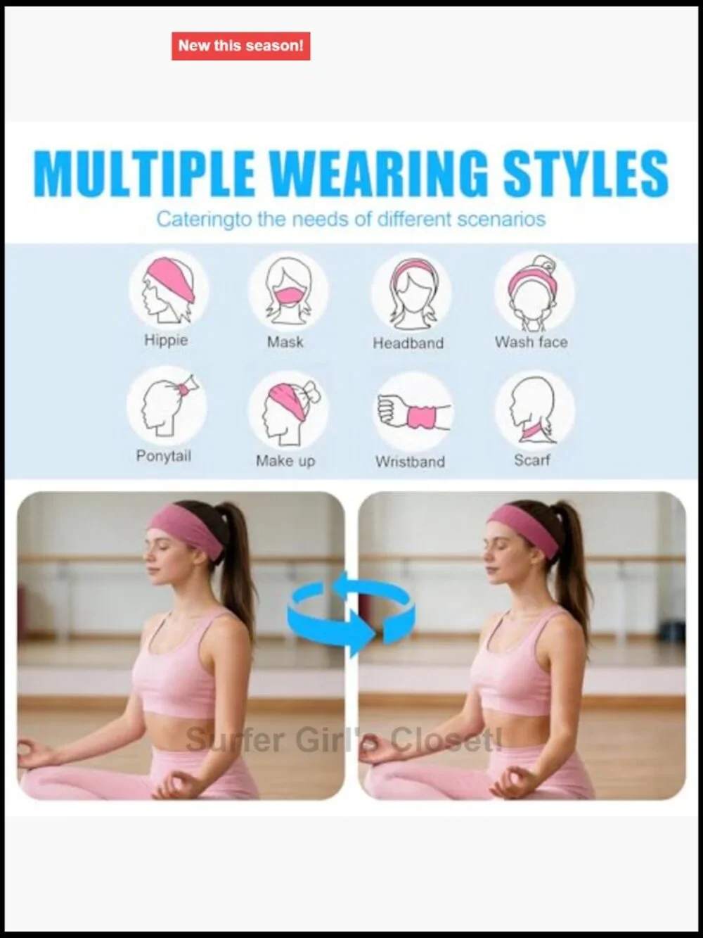 Cooling Headband Non-Slip Sweatband Moisture Wicking Sports Headband for